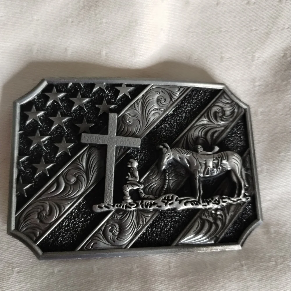 New American Flag Praying Cowboy And Horse Western Belt Buckle